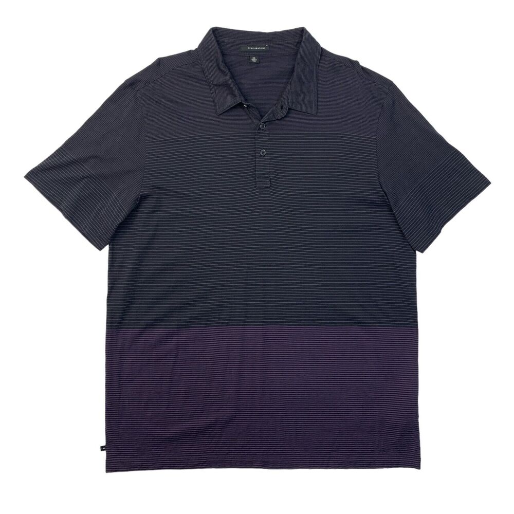Travis Mathew Polo Shirt Mens XXL 2XL Black Purple Striped Cotton Blend Golf